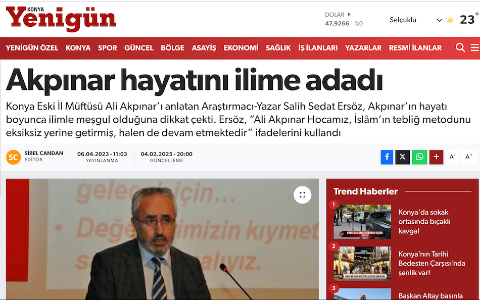Yenigün: Akpınar, hayatını ilme adadı